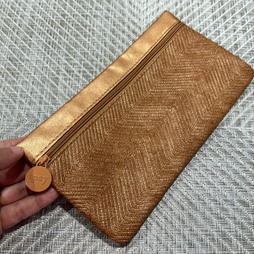 Ipsy Bundle Wristlets Bronze Wicker Summer & Banana Polka Dot Design Clutch